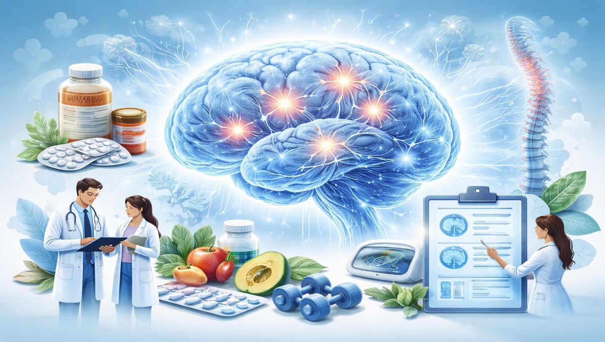 Brain and Nerve Health Guide illustrating stroke recovery, paralysis support, and seizure care strategies