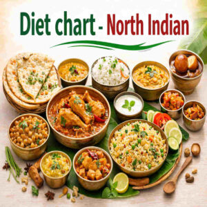 North Indian diet chart showing traditional healthy foods like roti rice dal vegetables and balanced meal plan